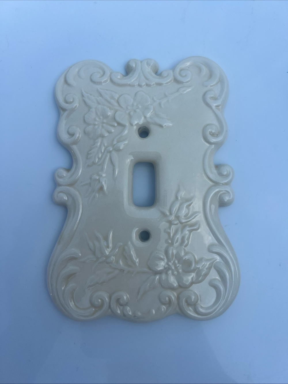 Holland Mold • Vintage Decorative Cream Floral Ceramic Light Switch Cover